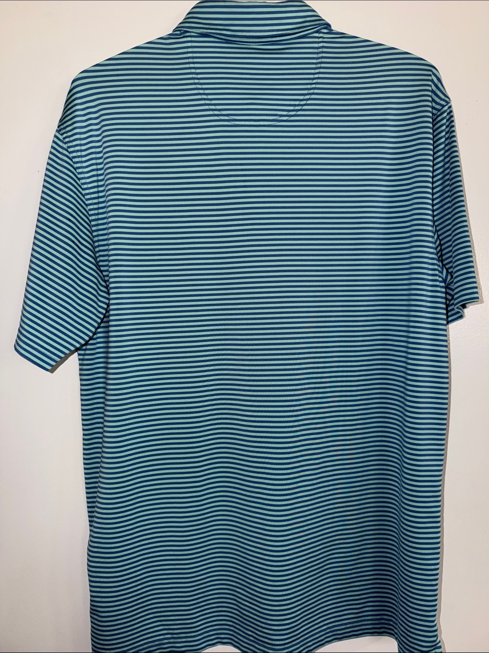 Light Blue Striped Polo with Subtle Logo - Men's Performance Shirt - Picture 4 of 4